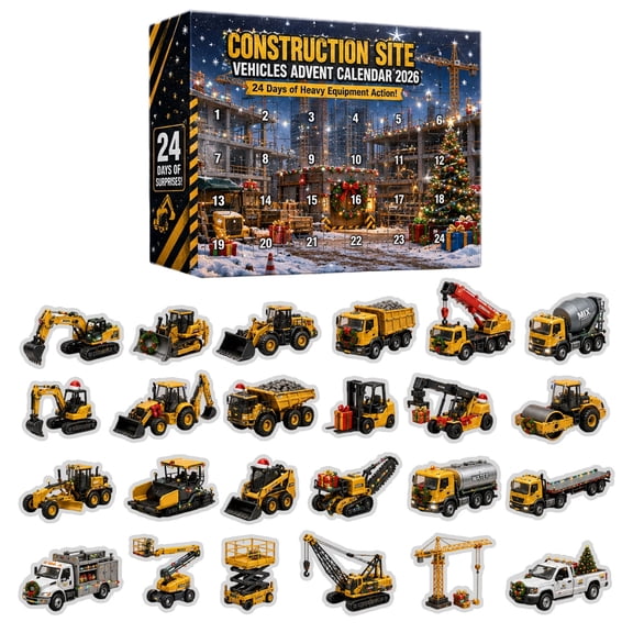 Construction Equipment Advent Calendar, 24 Day Heavy Machinery Holiday Countdown Box & Vehicle Surprise Blind Box