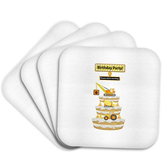 3drose, Construction Equipment Truck Cake of Yellow, Orange 6th Birthday, Set of 4 Coasters - Soft