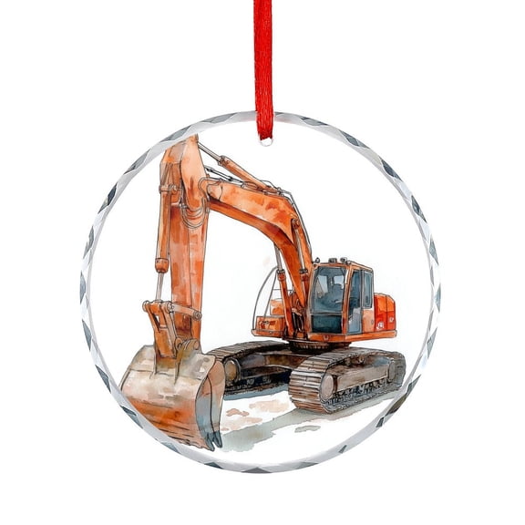 Construction Excavator For Boys Ornament Hanging Craft Collectibles for Xmas Trees Home Party Gifts Excavator Decorative Christmas Ornament Round Glass