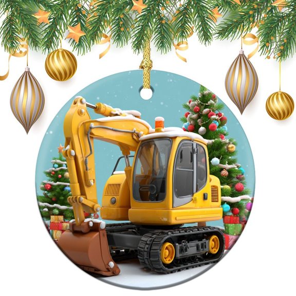 Construction Excavator Christmas Ornament Christmas Construction Truck Keepsake Ceramic Ornament Holiday Ornament for Home Christmas Tree Decor Housewarming Gift