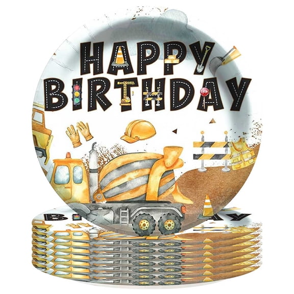 Construction Excavator Plates Birthday Decorations Party Supplies Tableware Disposable Dinnerware 8pcs