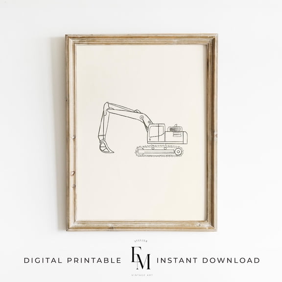 Construction Excavator Print, Neutral Vehicle Poster, Unframed Paper Poster 8x10in