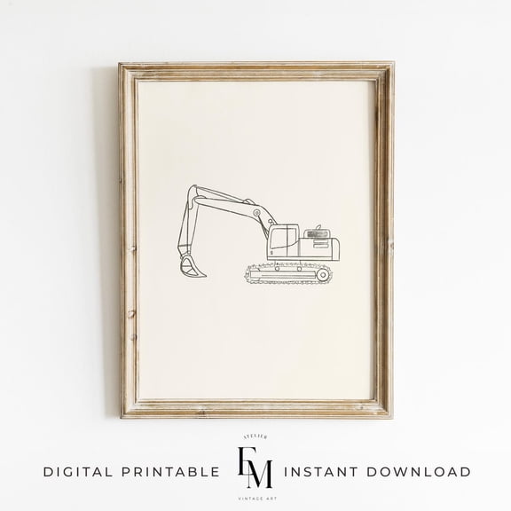 Construction Excavator Truck Baby Neutral Vehicle Transportation Poster, Boys Room And Gallery Wall Decor