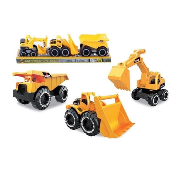 Construction Fleet Construction Vehicles 3 Piece Set, Assorted Color - Case of 18