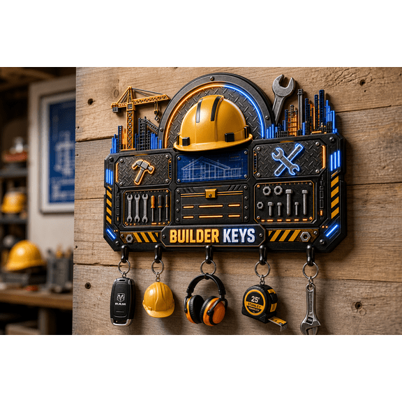 Construction Gift Wooden Key Hanger, Personalized Builder Key Holder for Workers