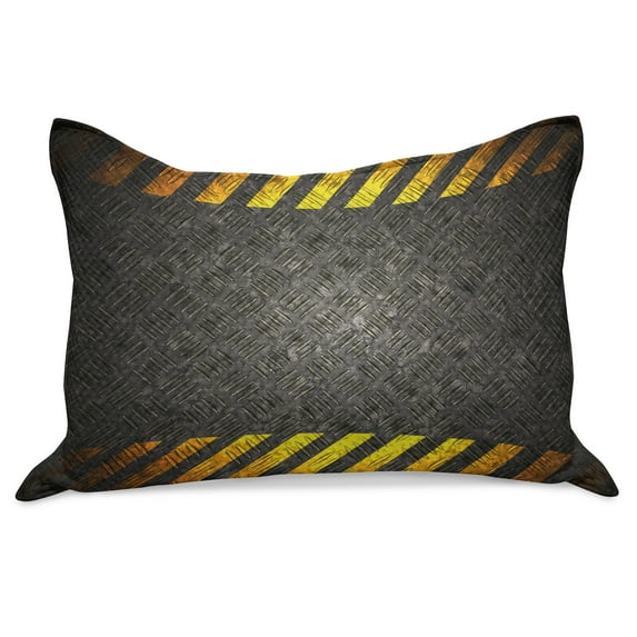 Construction Knitted Quilt Pillowcover, Abstract Background with Caution Tape Inspired Frame Borders, Standard King Size Pillow Cover for Bedroom, 36" x 20", Dark Taupe Marigold, by Ambesonne