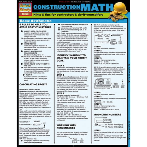 Pre-Owned Construction Math: Quickstudy Laminated Reference Guide (Misc ...