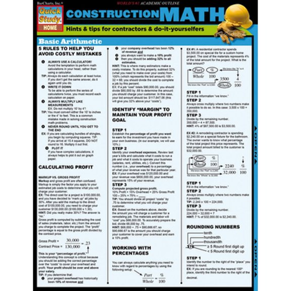 Pre-Owned Construction Math: Quickstudy Laminated Reference Guide (Misc.) 1423208870 9781423208877