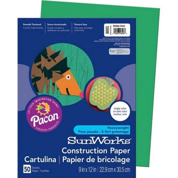 Construction Paper, 58 Lbs., 9 X 12, Holiday Green, 50 Sheets/pack