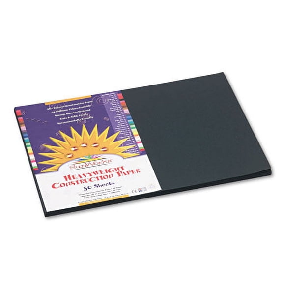 "Construction Paper, 58 lb Text Weight, 12 x 18, Black, 50/Pack | Bundle of 10 Packs"