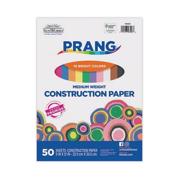 Construction Paper, 58 lb Text Weight, 9 x 12, Assorted, 50/Pack | Bundle of 10 Packs