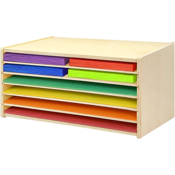 Construction Paper Organizer 20" x 13", 6-Tier Paper Storage Rack,Wooden Papers Storage Shelf for 12" x 18" and 9" x 12" Size Papers,Desk Organizer for Home Office