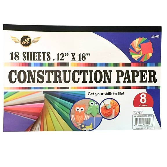 Construction Paper Pad | 12 x 18 Inches, 18 Sheets 8 Assorted Colors: 1CT