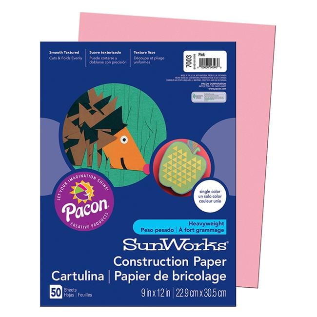 Construction Paper, Pink - 9 x 12 in. - Pack of 10