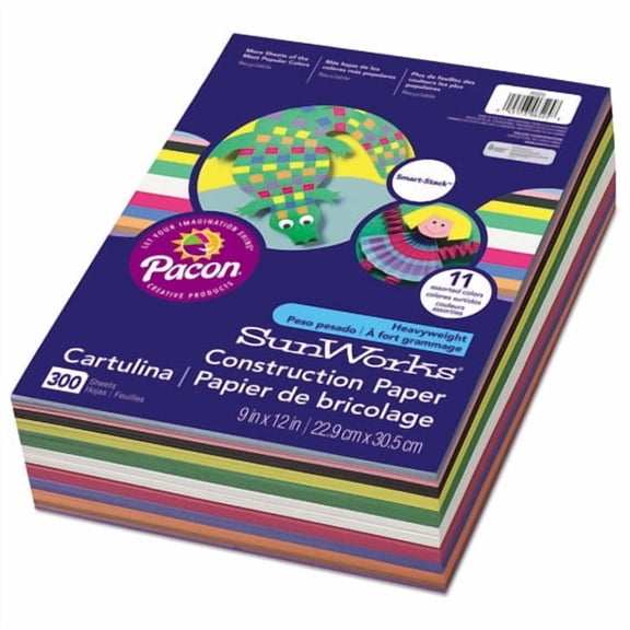 Construction Paper Smart-Stack, 58 lb Text Weight, 9 x 12, Assorted, 300/Pack | Bundle of 10 Packs