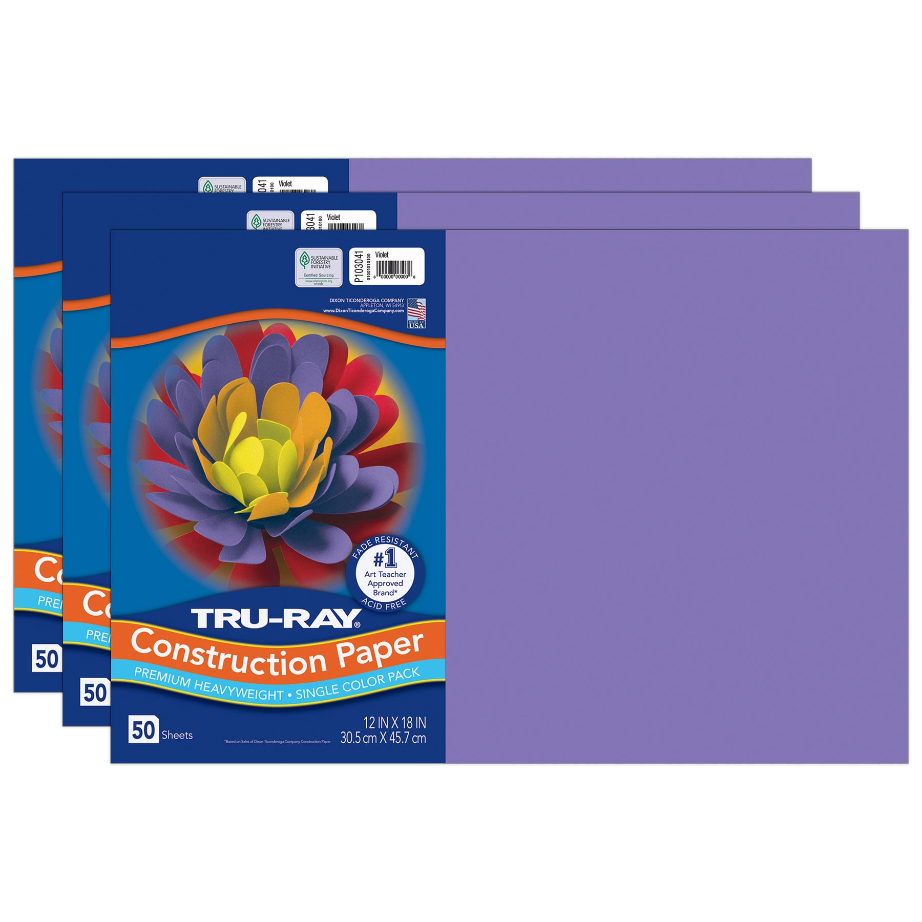 Tru-Ray Construction Paper, Heavyweight, Violet, 12" x 18", 50 Sheets Per Pack, 3 Packs