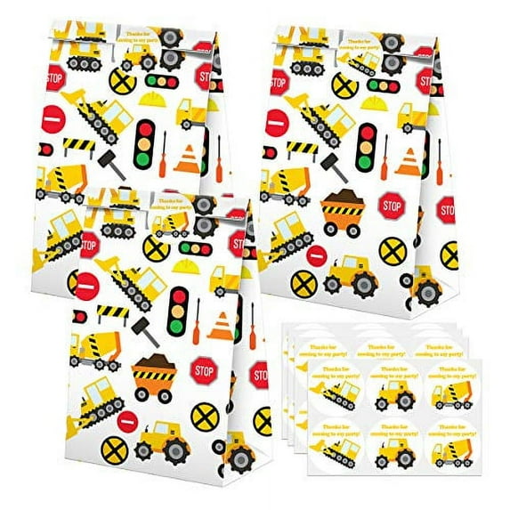 Construction Party Favors Candy Bags with Stickers - Construction Goodie Gift Treat Bags - Construction Themed Birthday Party Supplies