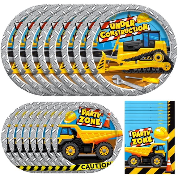 Construction Party Supplies Tableware Starter Set for 16 Guests