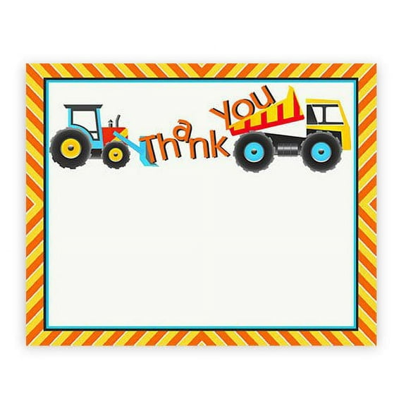 Construction Party Thank You Cards - 10 Thank You Cards + 10 Envelopes