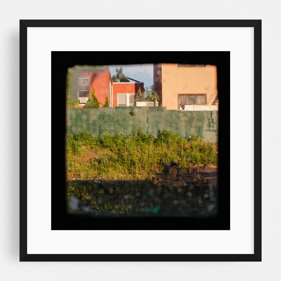 Construction Peephole, 02 - Queens New York Photography Architecture Vintage Cityscape Rustic Street Photography Botanical Black Framed Wall Art Print 8 x 8 inches