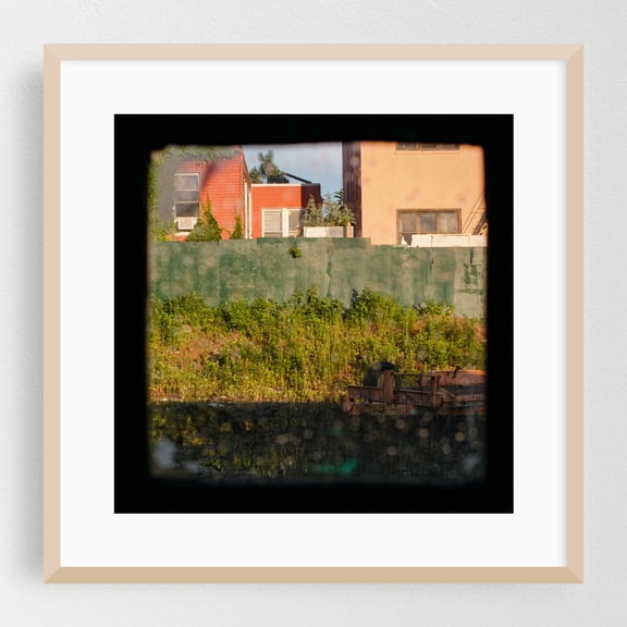 Construction Peephole, 02 - Queens New York Photography Oak Framed Wall Art Print 30 x 30 inches
