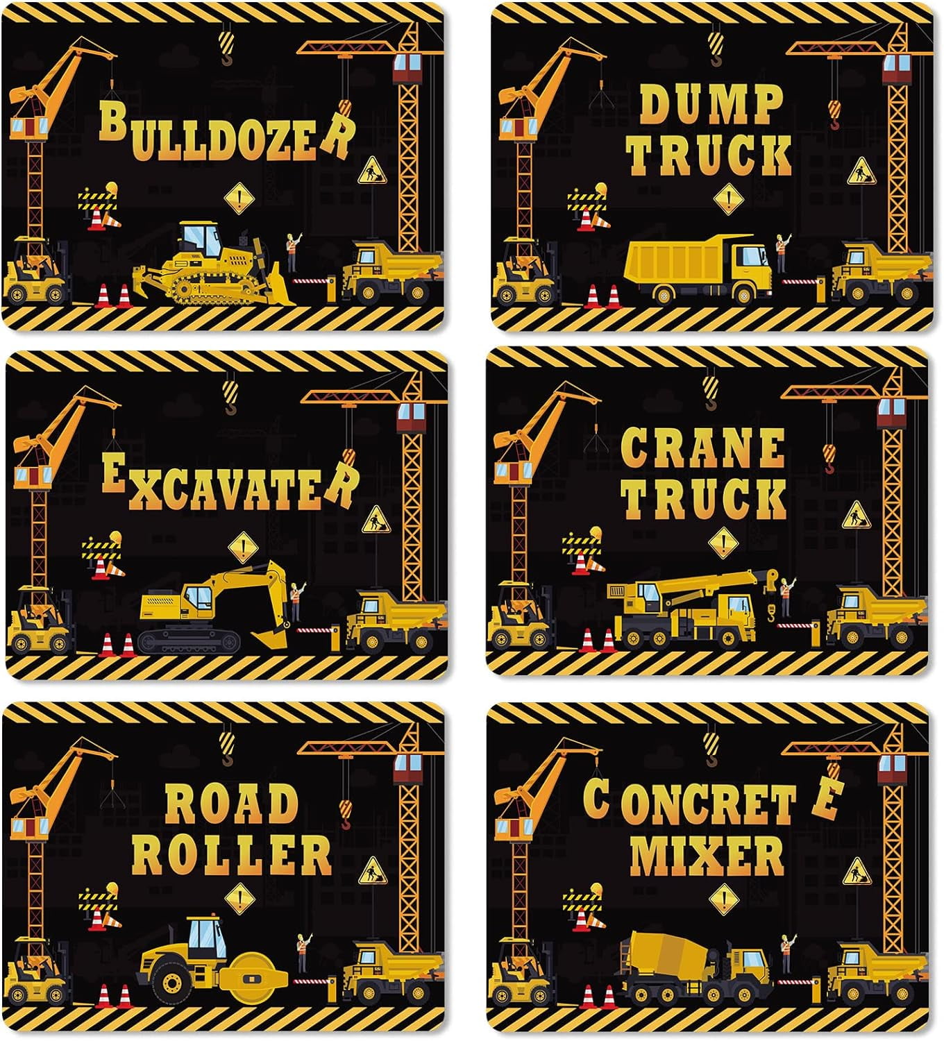 Construction Placemats for Kids Set of 6 Reusable Plastic Toddler