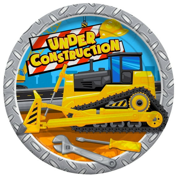 Construction Plates 9in - Construction Party Supplies 16 Count