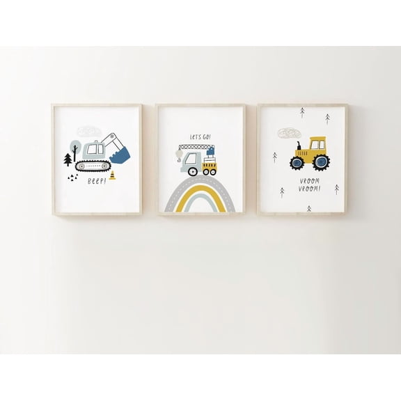 Construction Posters Nursery Car Art Construction Nursery Decor Truck Wall Art Tractor Wall Art Crane Wall Art Set 3 Set 3
