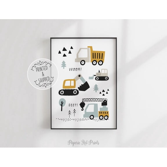 Construction Print, Nursery Car Art, Construction Nursery Decor, Truck Wall Art, Tractor Wall Art, Crane Wall Art Home Decor #1864, Unframed Poster Size 8x12