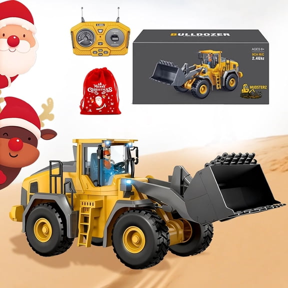 Construction RC Set of 4 Alloy, RC Semi Truck with Trailer and Excavator, 360 Rotation Realistic Engineering Design Remote Control Vehicles with Lights and Sounds (Loader)