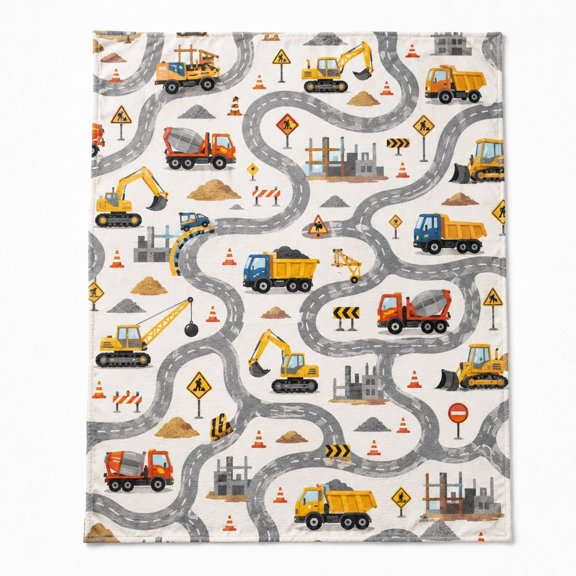 Construction Road Print Fleece Blanket, 280gsm Polyester Throw