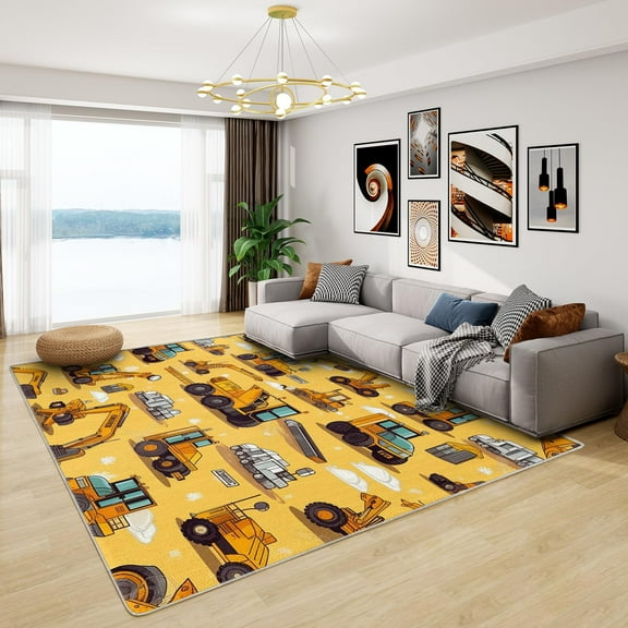 Construction Rug For Kids - Construction Theme Rug, Construction Vehicle Rugs For Living Room Bedroom, Washable Non Slip Soft Small Carpet, Patterned Area Rugs & Home Decor