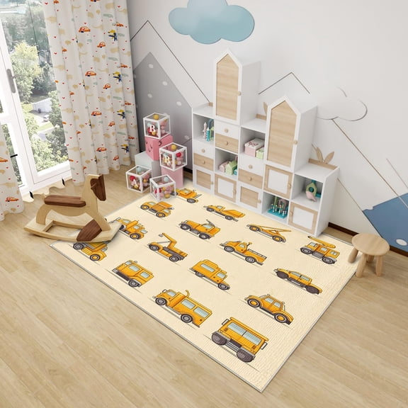 Construction Rug For Kids - Construction Vehicle Rug, Construction Theme Rugs For Living Room Bedroom, Washable Non Slip Soft Small Carpet, Patterned Area Rugs & Home Decor