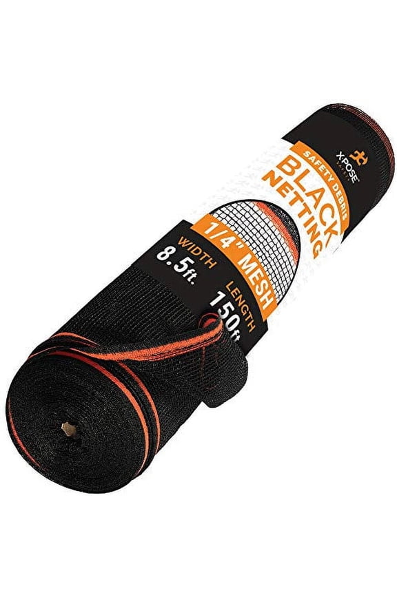 Construction Safety Debris Netting - 150 Ft Temporary Material Roll, 1/4" Mesh Scaffold Net Enclosure, Barricade, Visibility Barrier, Fencing Roll, Heavy Duty Fire Retardant 8.5 ft x 150 ft, Black