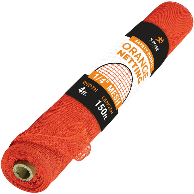 Construction Safety Debris Netting - 150 Ft Temporary Material Roll, 1/4 in  Mesh Scaffold Net Enclosure, Barricade, Visibility Barrier, Fencing Roll -  Heavy Duty Fire Retardant Plastic - Orange 