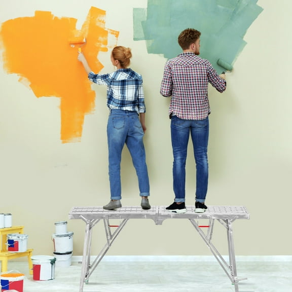 Construction Scaffolding, Adjustable Work Scaffolding, Portable Workbench Anti-Slip Feet, Drywall Painting Stool Bench for Cleaning, Painting