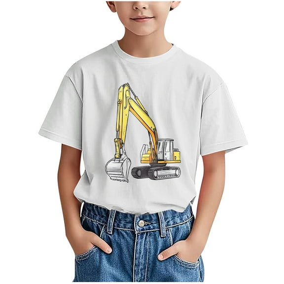 Construction Shirt for3-11t Boys Truck Toddler Kids T-Shirt Short Sleeve Car Tractor Excavator Tee Shirts