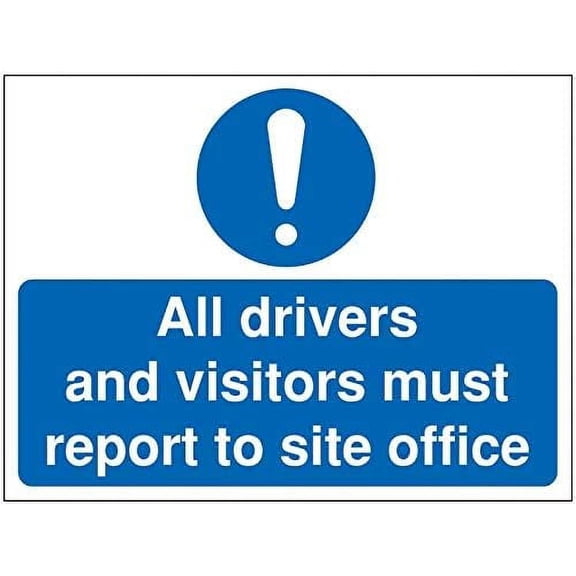 Construction Signage Informing Drivers/Visitors to Report to Site Office Safety Signs Mandatory Signs Visitors Signs Metal Sign Tin Sign 12x16 Inch