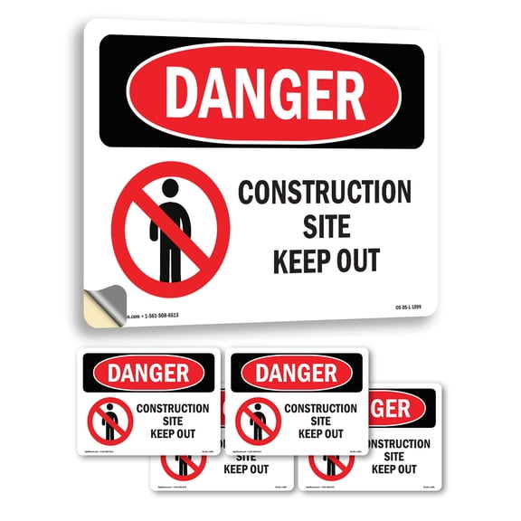 Construction Site Keep Out OSHA Danger Vinyl Decal Label 5 Inch x 3.5 Inch - 5 Pack