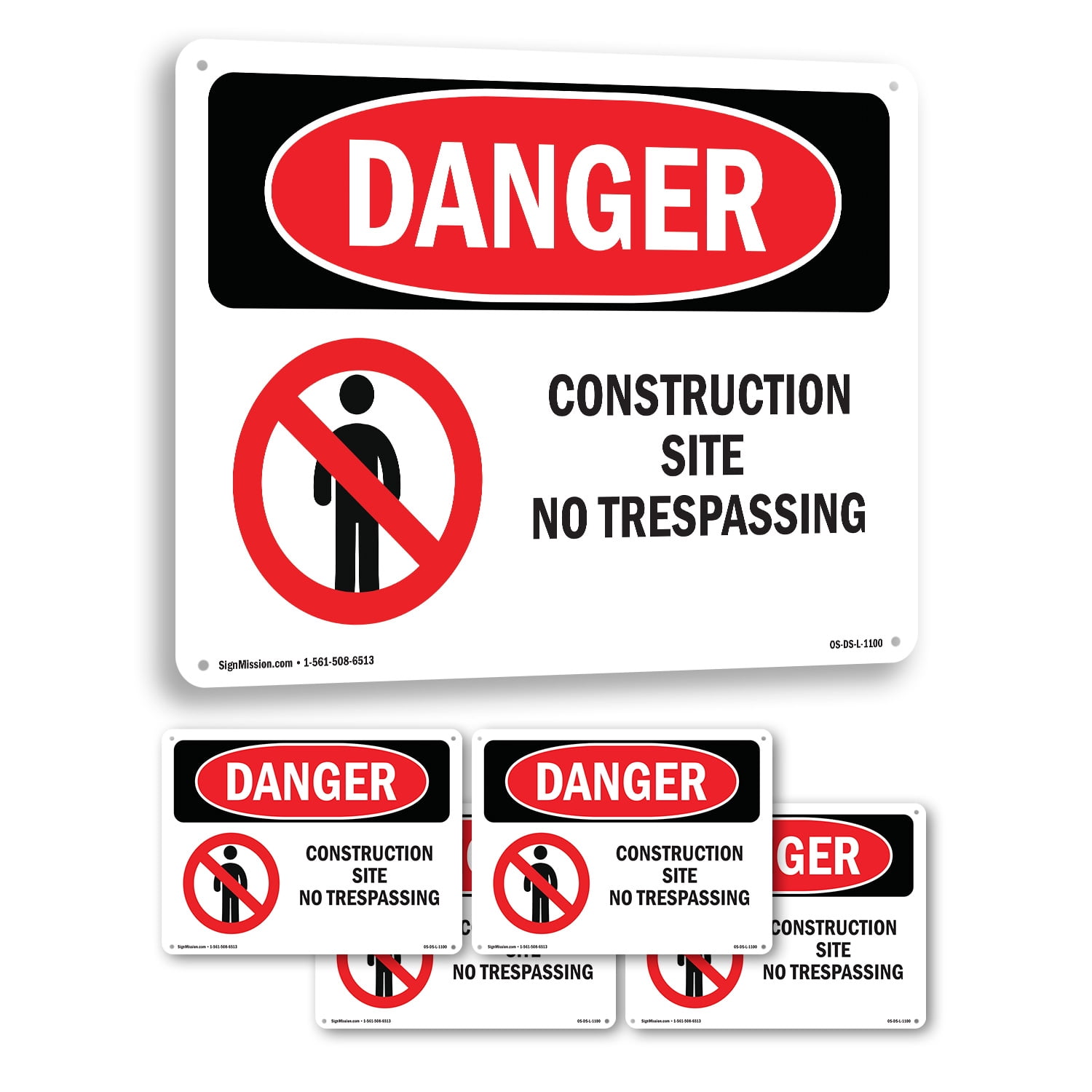 Construction Site No Trespassing OSHA Danger Aluminum Sign 18 Inch x 12 ...