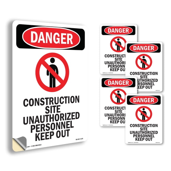 Construction Site OSHA Danger Vinyl Decal Label 5 Inch x 3.5 Inch - 5 Pack