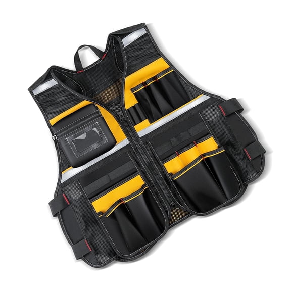 Construction Site Ready Reflective Tool Vest Workwear with Easy Access Tool Pockets, Adjustable for Builders, Daily Wear