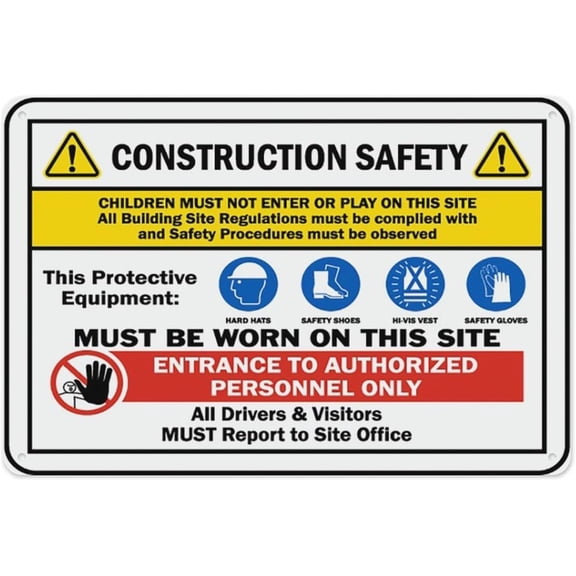 Construction Site Safety Sign 8"x12" - Aluminum Tin Warning for Home Outdoor Garden, Durable General Safety Decor for Worksite
