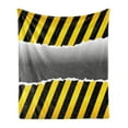 thumbnail image 1 of Construction Soft Flannel Fleece Blanket, Ripped Sign Working Site Danger Hazard Progress Caution Urban Pattern, Cozy Plush for Indoor and Outdoor Use, 60" x 80", Yellow Black Grey, by Ambesonne, 1 of 5