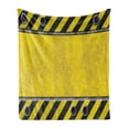 thumbnail image 1 of Construction Soft Flannel Fleece Blanket, Under Construction Design Rusty Grunge Working Site Sign Rough Display, Cozy Plush for Indoor and Outdoor Use, 50" x 60", Yellow Green Black, by Ambesonne, 1 of 5