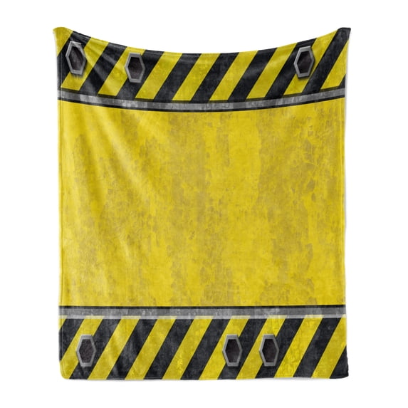 Construction Soft Flannel Fleece Blanket, Under Construction Design Rusty Grunge Working Site Sign Rough Display, Cozy Plush for Indoor and Outdoor Use, 50" x 60", Yellow Green Black, by Ambesonne