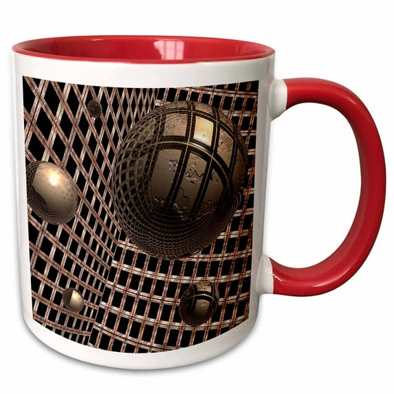 3drose, Construction Spheres Shows Floating Spheres with a Surrounding Copper Caging Glow, 11oz Two-tone Red Mug