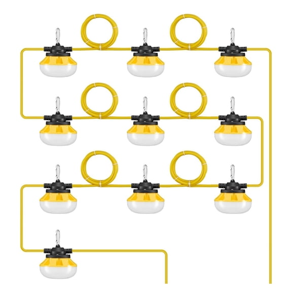 Construction String Lights 100FT, 100W, 10-Pack, 5000K Waterproof Work Lights