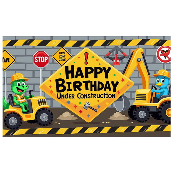 Construction Theme Cartoon Happy Birthday Banner Backdrop Background Decorations for Birthday Party Photography Props Kids Celebrations