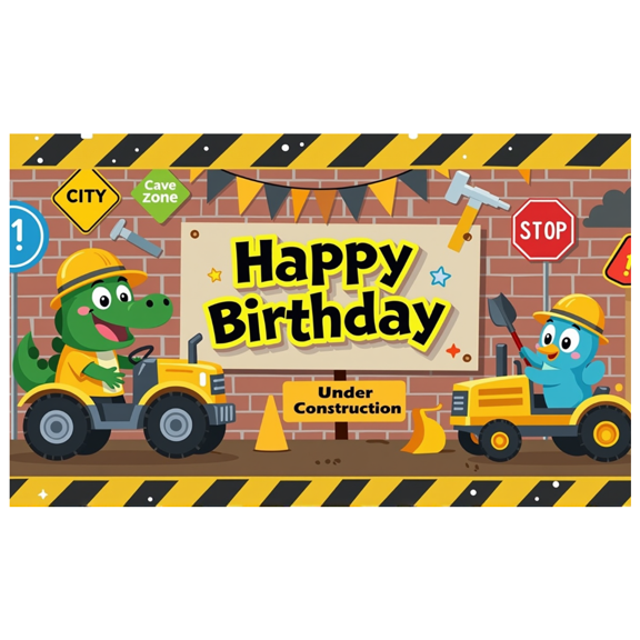 Construction Theme Cartoon Happy Birthday Banner Backdrop Background Decorations for Birthday Party Photography Props Kids Celebrations